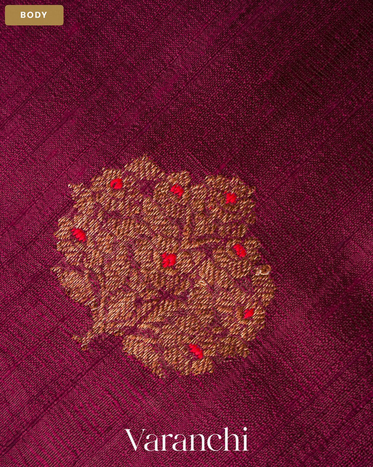 Wine Borderless Pure Raw Silk Handloom Saree — Body