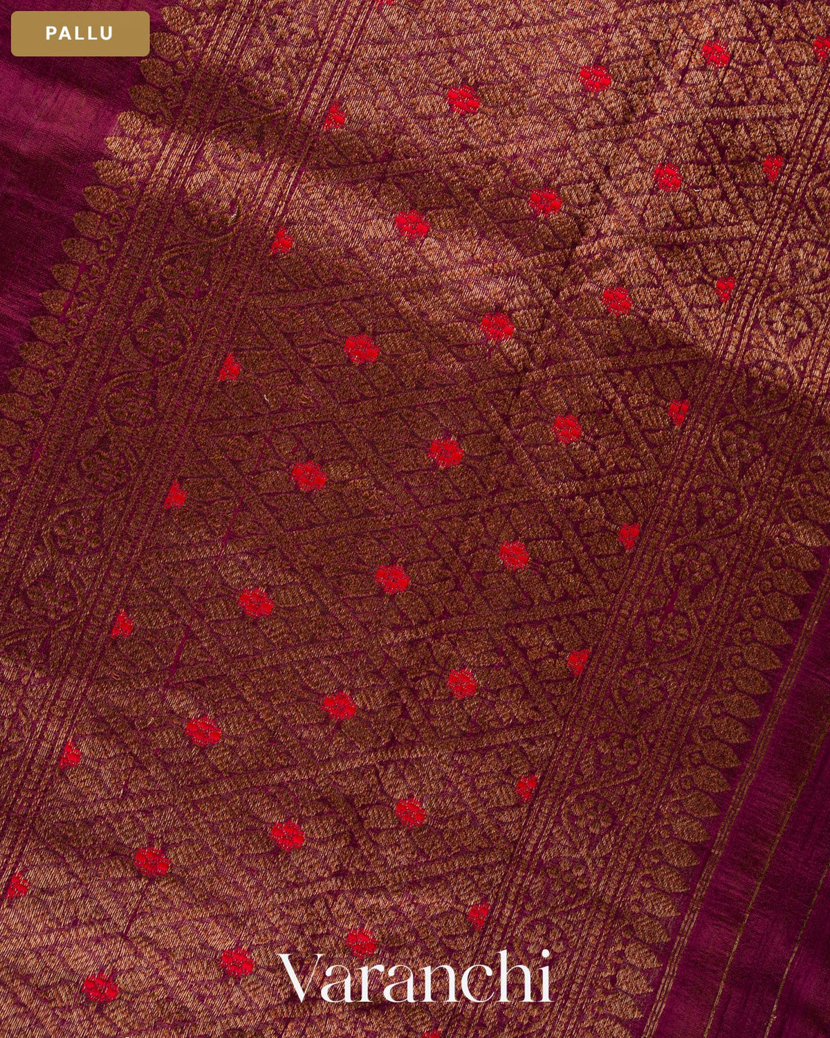 Wine Borderless Pure Raw Silk Handloom Saree — Pallu