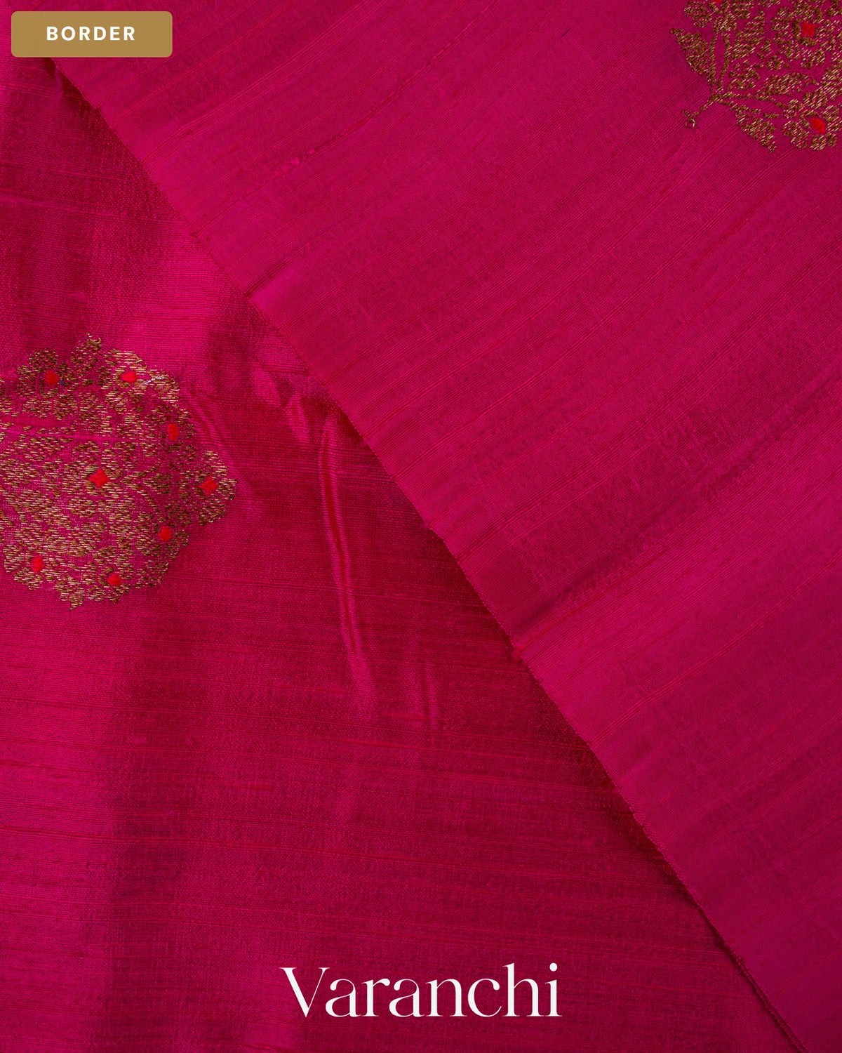 Rani Pink Borderless Pure Raw Silk Handloom Saree — Border