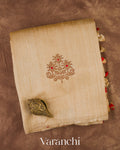Ivory Borderless Pure Raw Silk Handloom Saree — Folded