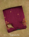 Wine Borderless Pure Raw Silk Handloom Saree — Folded