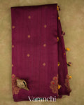 Wine Borderless Pure Raw Silk Handloom Saree — Full Saree