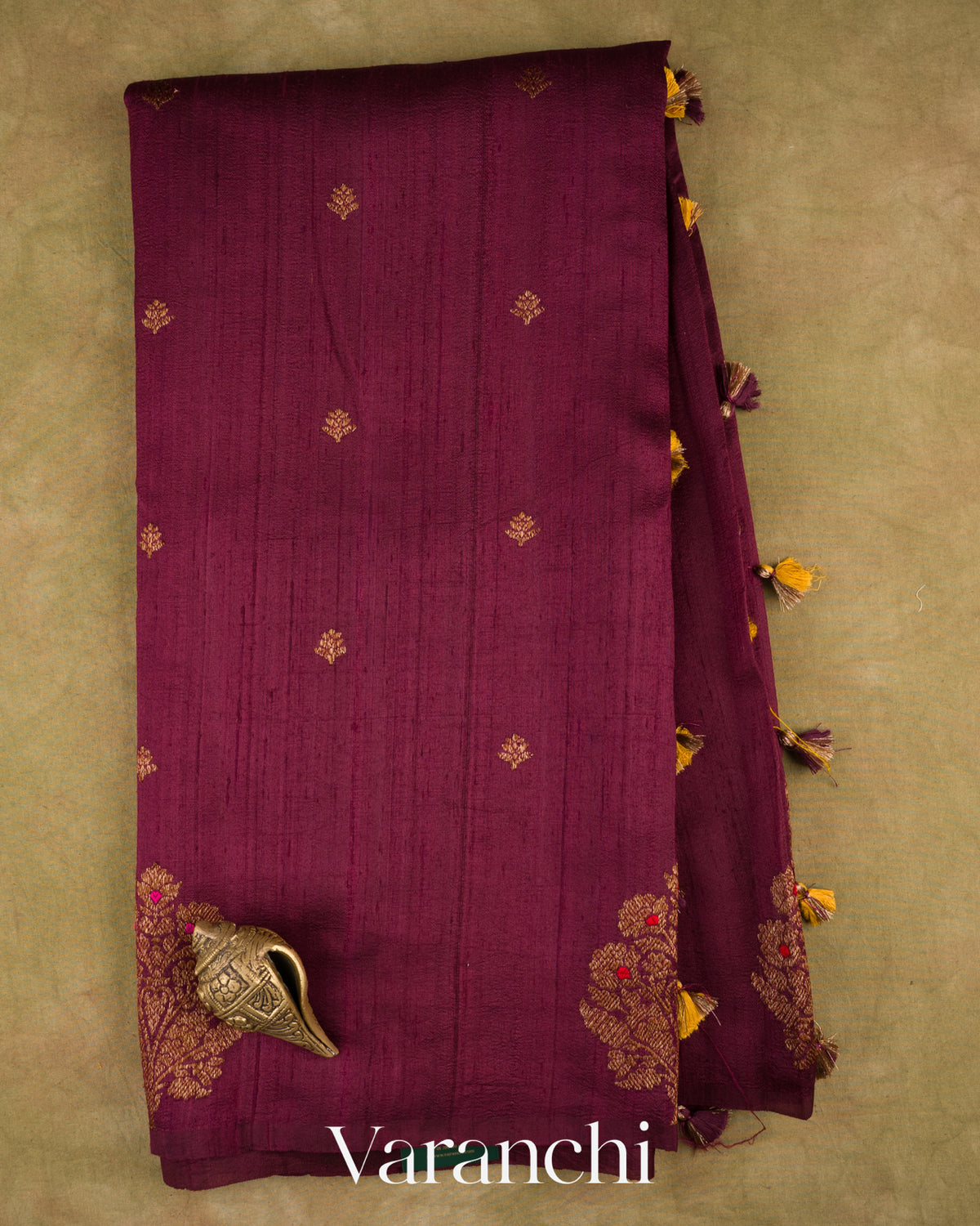 Wine Borderless Pure Raw Silk Handloom Saree — Full Saree