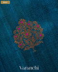 Turquoise Blue Borderless Pure Raw Silk Handloom Saree — Body