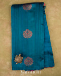 Turquoise Blue Borderless Pure Raw Silk Handloom Saree — Full Saree