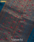 Turquoise Blue Borderless Pure Raw Silk Handloom Saree — Pallu