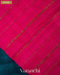 Turquoise Blue Borderless Pure Raw Silk Handloom Saree — Blouse