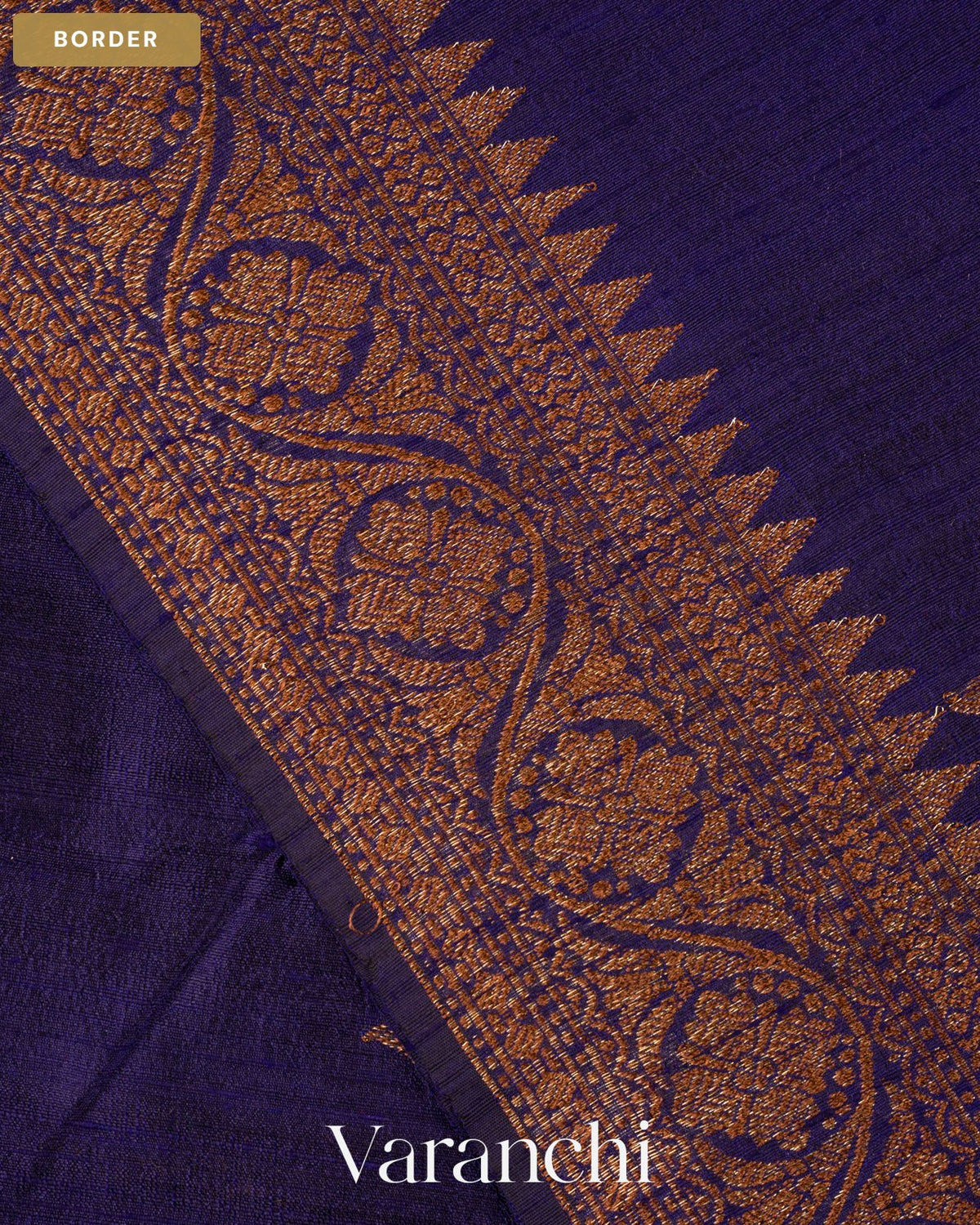 Deep Violet Lehariya Pure Raw Silk Handloom Saree — Border