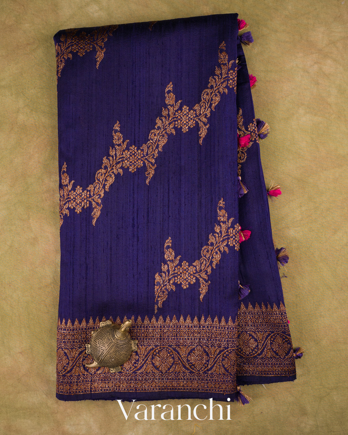 Deep Violet Lehariya Pure Raw Silk Handloom Saree — Full Saree