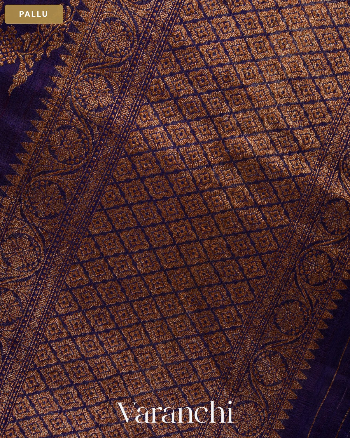 Deep Violet Lehariya Pure Raw Silk Handloom Saree — Pallu