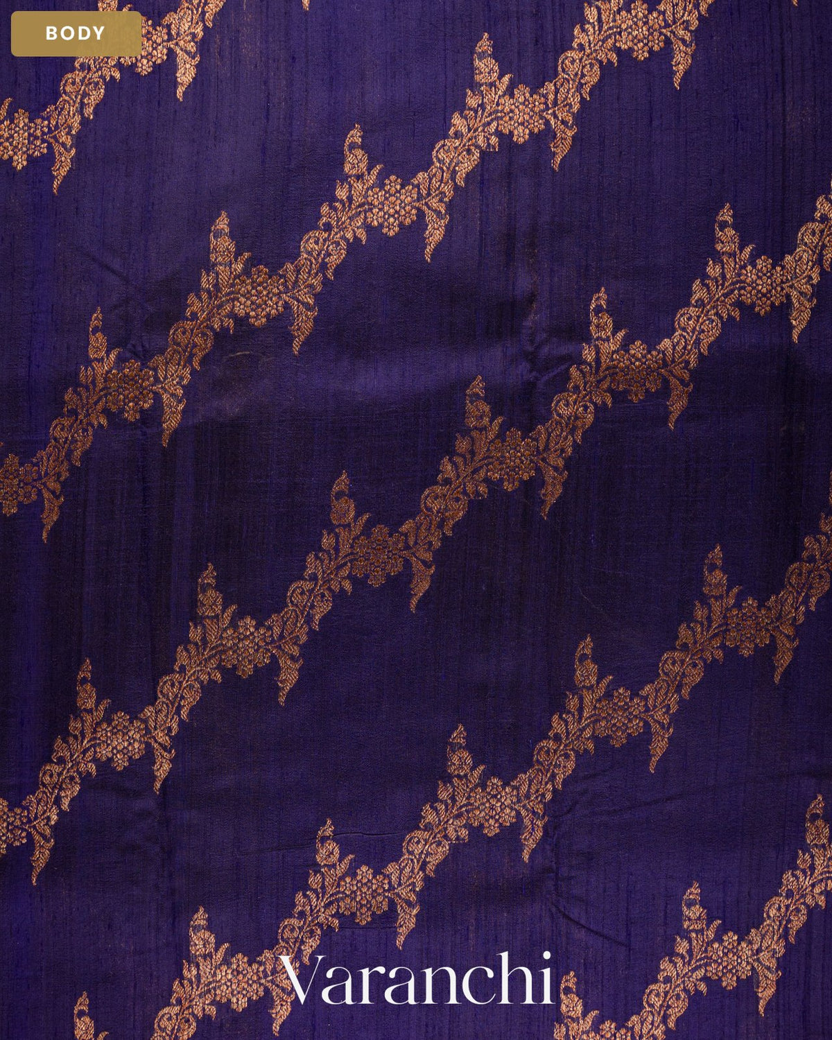 Deep Violet Lehariya Pure Raw Silk Handloom Saree — Body
