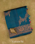 Sapphire Blue Lehariya Pure Raw Silk Handloom Saree — Folded