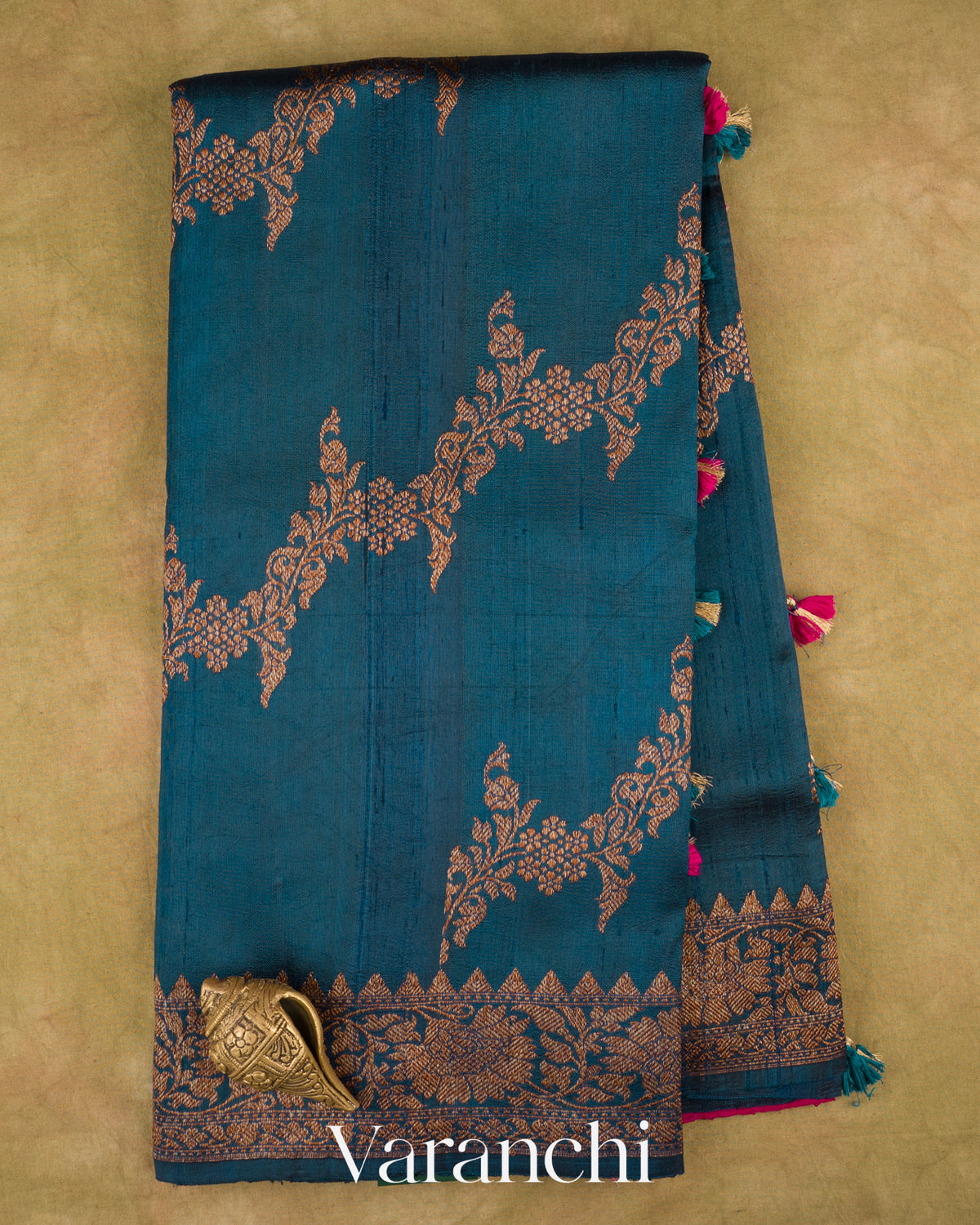 Sapphire Blue Lehariya Pure Raw Silk Handloom Saree — Full Saree