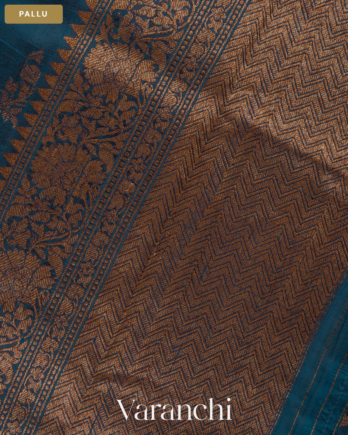 Sapphire Blue Lehariya Pure Raw Silk Handloom Saree — Pallu