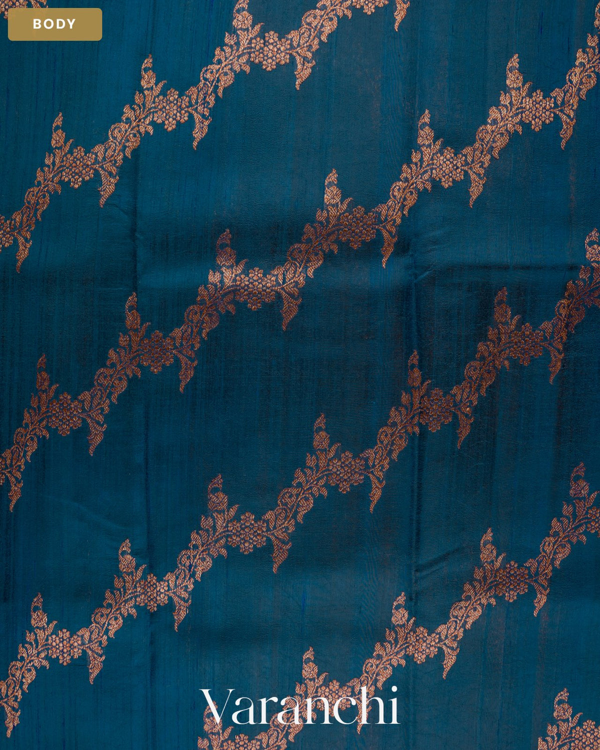 Sapphire Blue Lehariya Pure Raw Silk Handloom Saree — Body