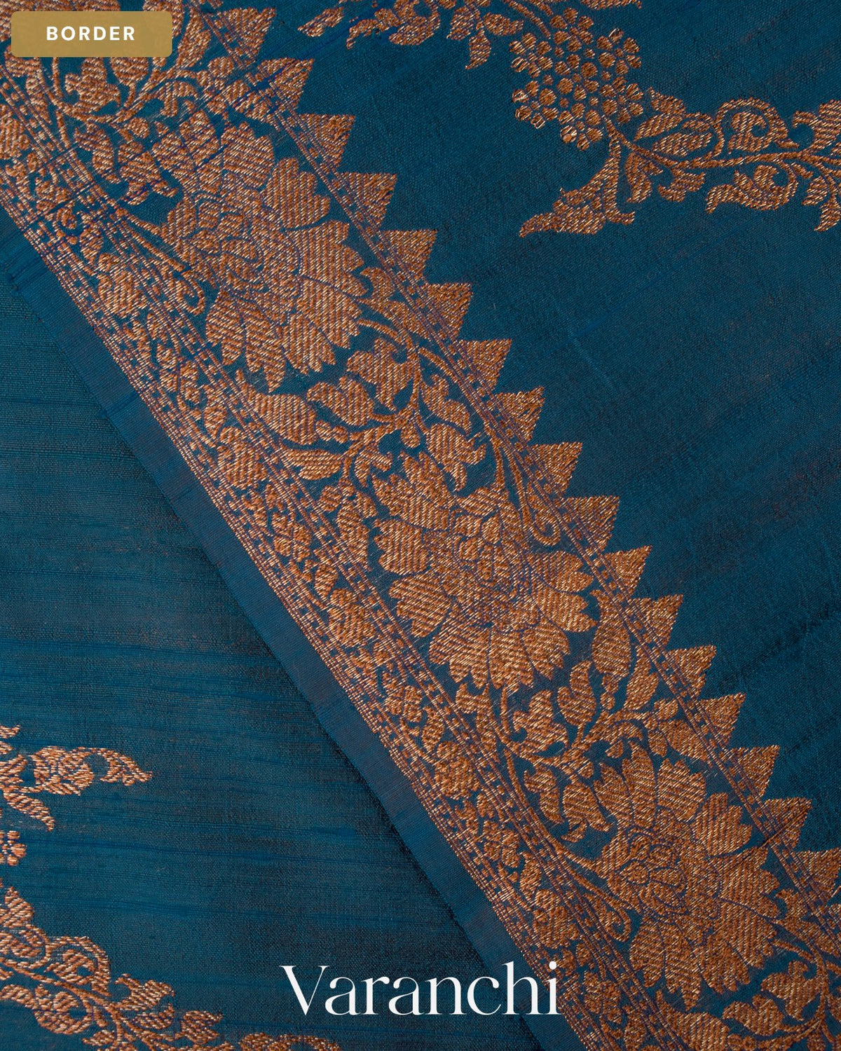 Sapphire Blue Lehariya Pure Raw Silk Handloom Saree — Border