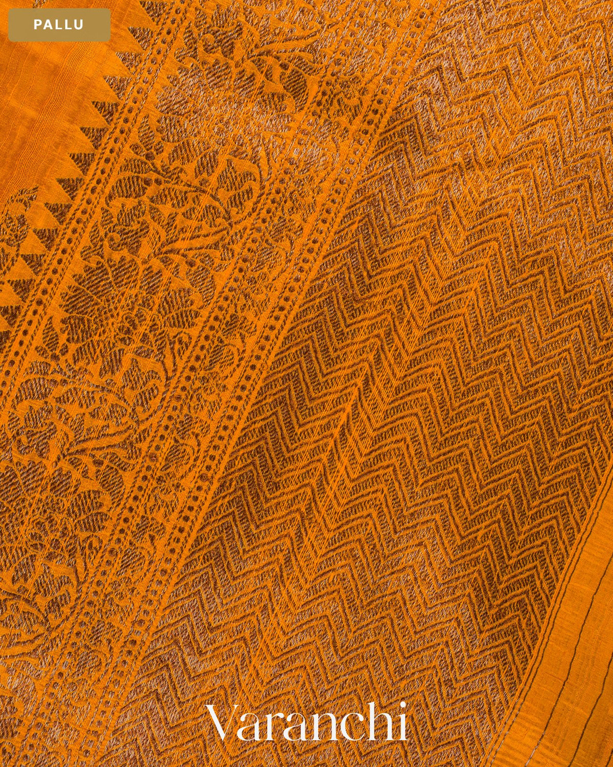 Marigold Yellow Lehariya Pure Raw Silk Handloom Saree — Pallu