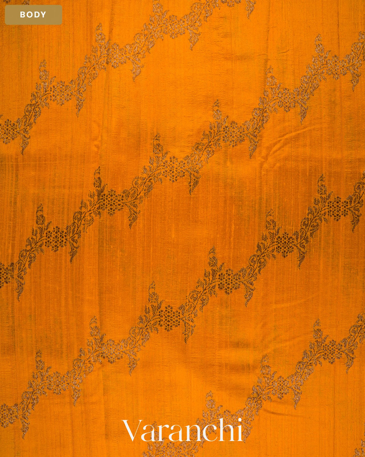 Marigold Yellow Lehariya Pure Raw Silk Handloom Saree — Body