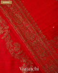 Tomato Red Lehariya Pure Raw Silk Handloom Saree — Border