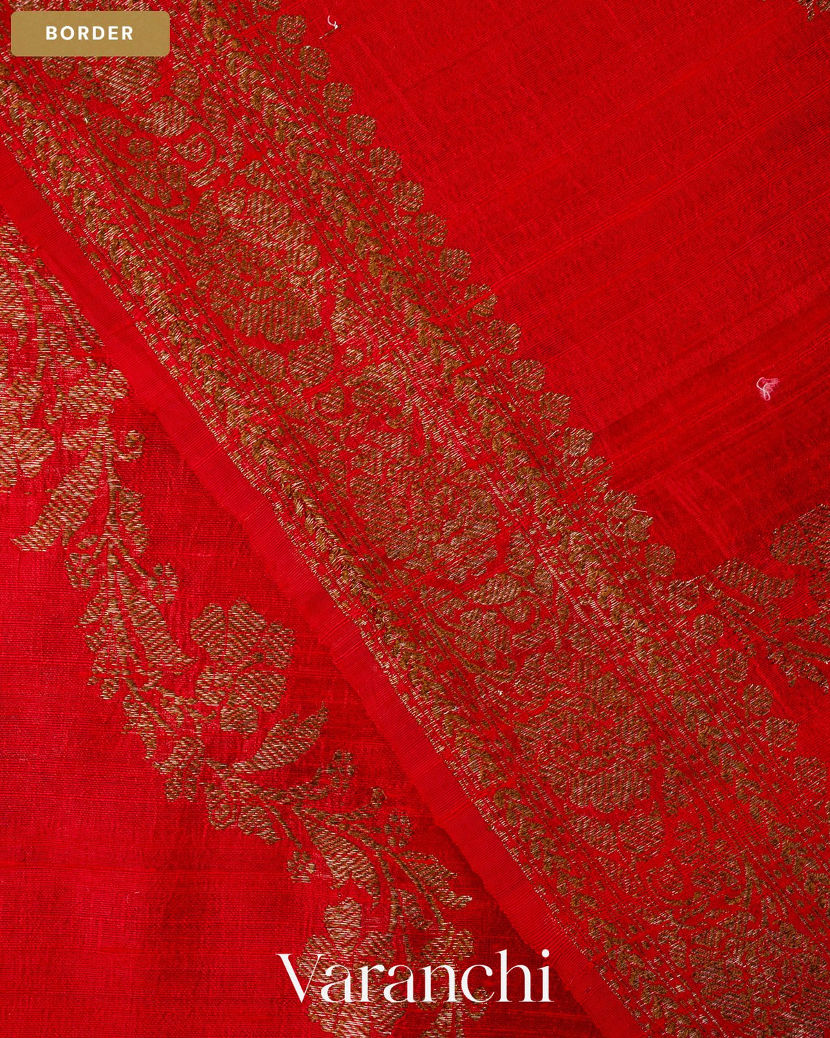 Tomato Red Lehariya Pure Raw Silk Handloom Saree — Border