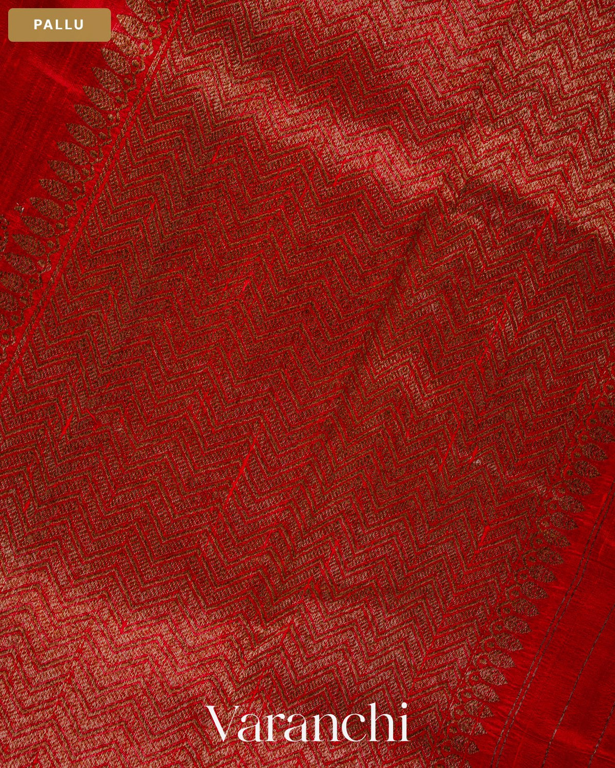 Tomato Red Lehariya Pure Raw Silk Handloom Saree — Pallu