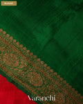 Tomato Red Lehariya Pure Raw Silk Handloom Saree — Blouse