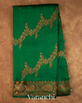 Bottle Green Floral Lehariya Pure Raw Silk Handloom Saree — Full Saree