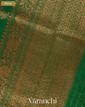 Bottle Green Floral Lehariya Pure Raw Silk Handloom Saree — Pallu