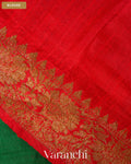 Bottle Green Floral Lehariya Pure Raw Silk Handloom Saree — Blouse