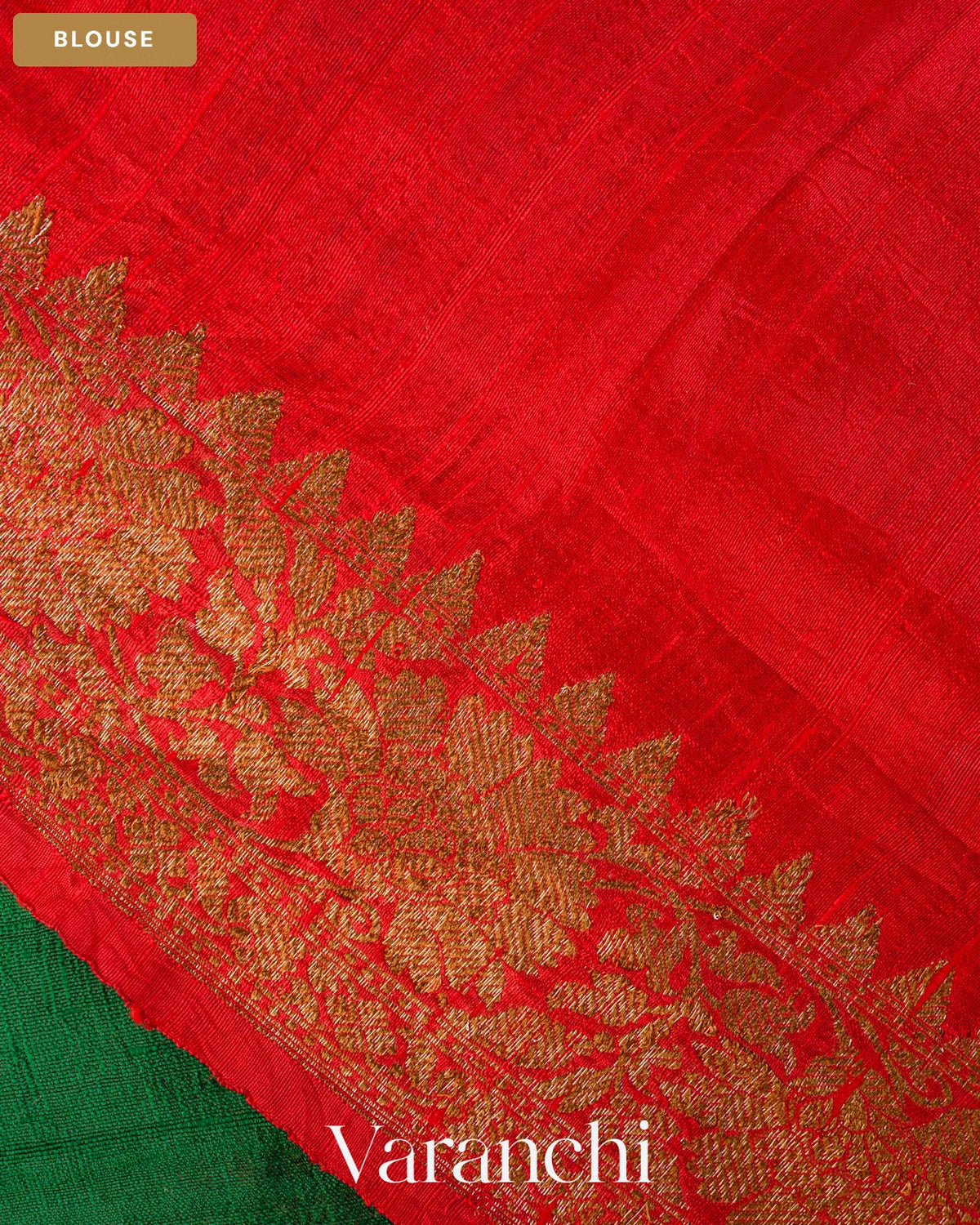 Bottle Green Floral Lehariya Pure Raw Silk Handloom Saree — Blouse