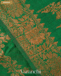 Bottle Green Floral Lehariya Pure Raw Silk Handloom Saree — Border