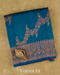 Turquoise Blue Lehariya Pure Raw Silk Handloom Saree — Folded