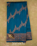 Turquoise Blue Lehariya Pure Raw Silk Handloom Saree — Full Saree