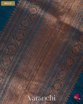Turquoise Blue Lehariya Pure Raw Silk Handloom Saree — Pallu