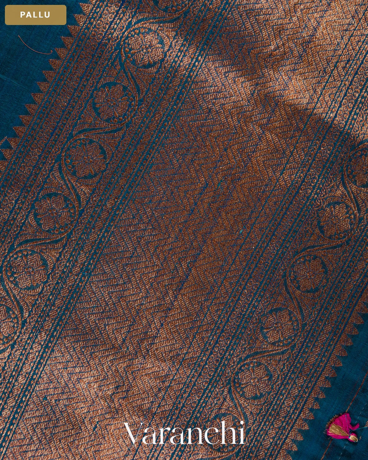Turquoise Blue Lehariya Pure Raw Silk Handloom Saree — Pallu
