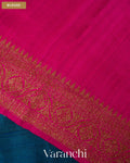 Turquoise Blue Lehariya Pure Raw Silk Handloom Saree — Blouse