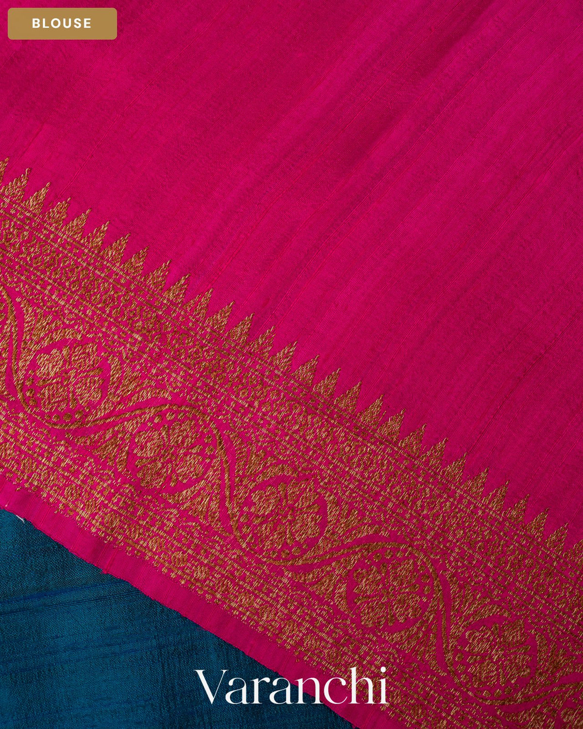 Turquoise Blue Lehariya Pure Raw Silk Handloom Saree — Blouse
