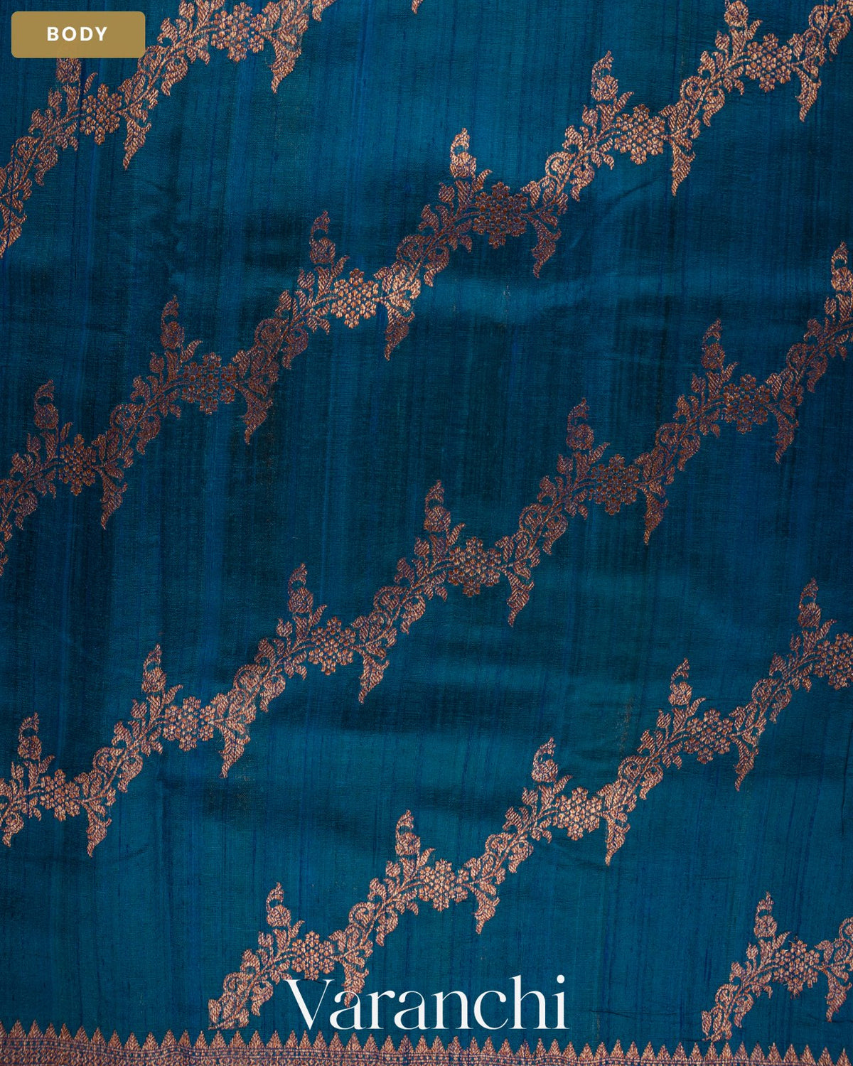 Turquoise Blue Lehariya Pure Raw Silk Handloom Saree — Body