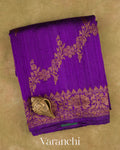 Royal Purple Lehariya Pure Raw Silk Handloom Saree — Folded