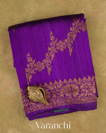 Royal Purple Lehariya Pure Raw Silk Handloom Saree — Folded
