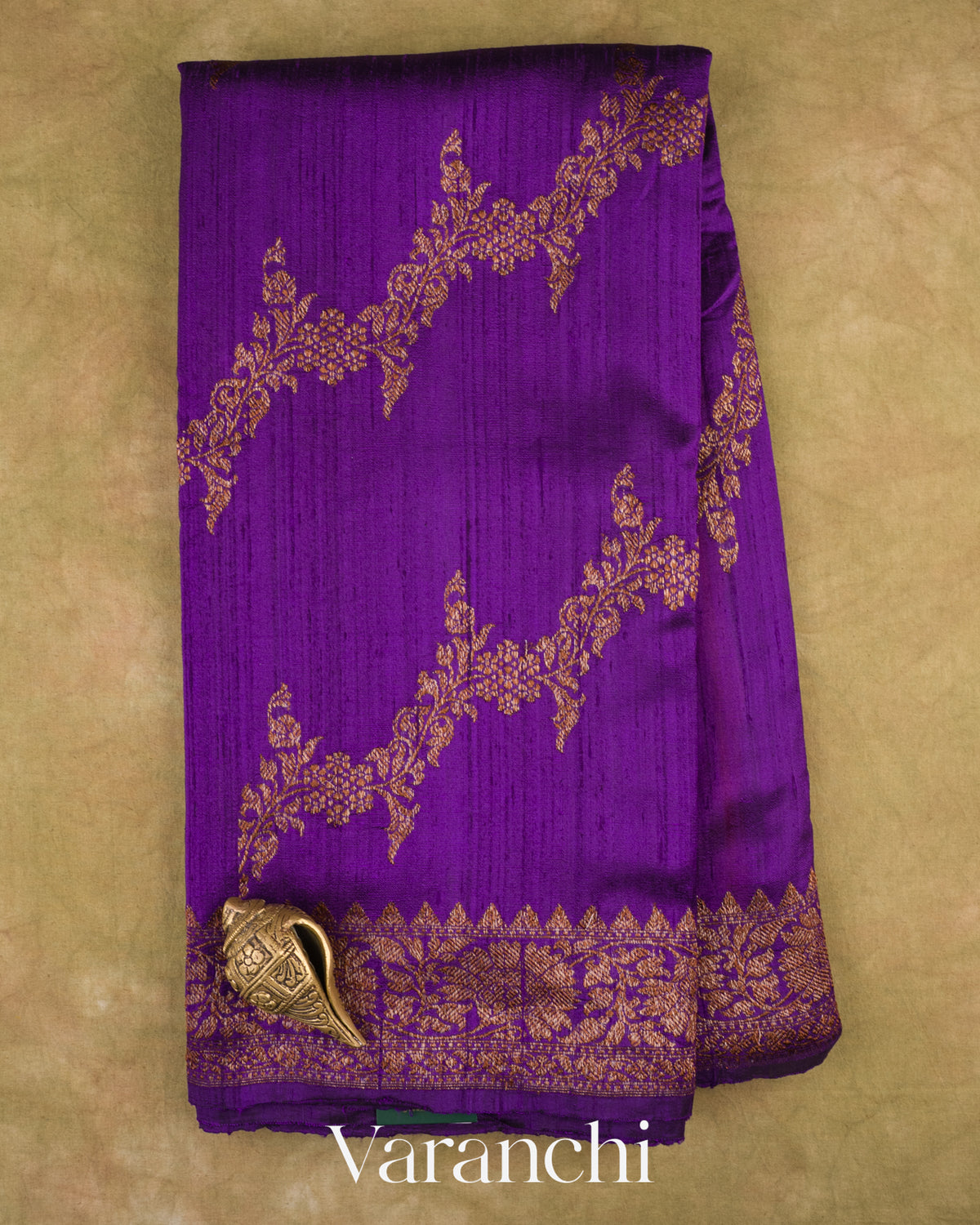 Royal Purple Lehariya Pure Raw Silk Handloom Saree — Full Saree
