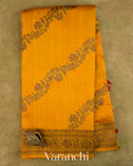 Rust Yellow Lehariya Pure Raw Silk Handloom Saree — Full Saree