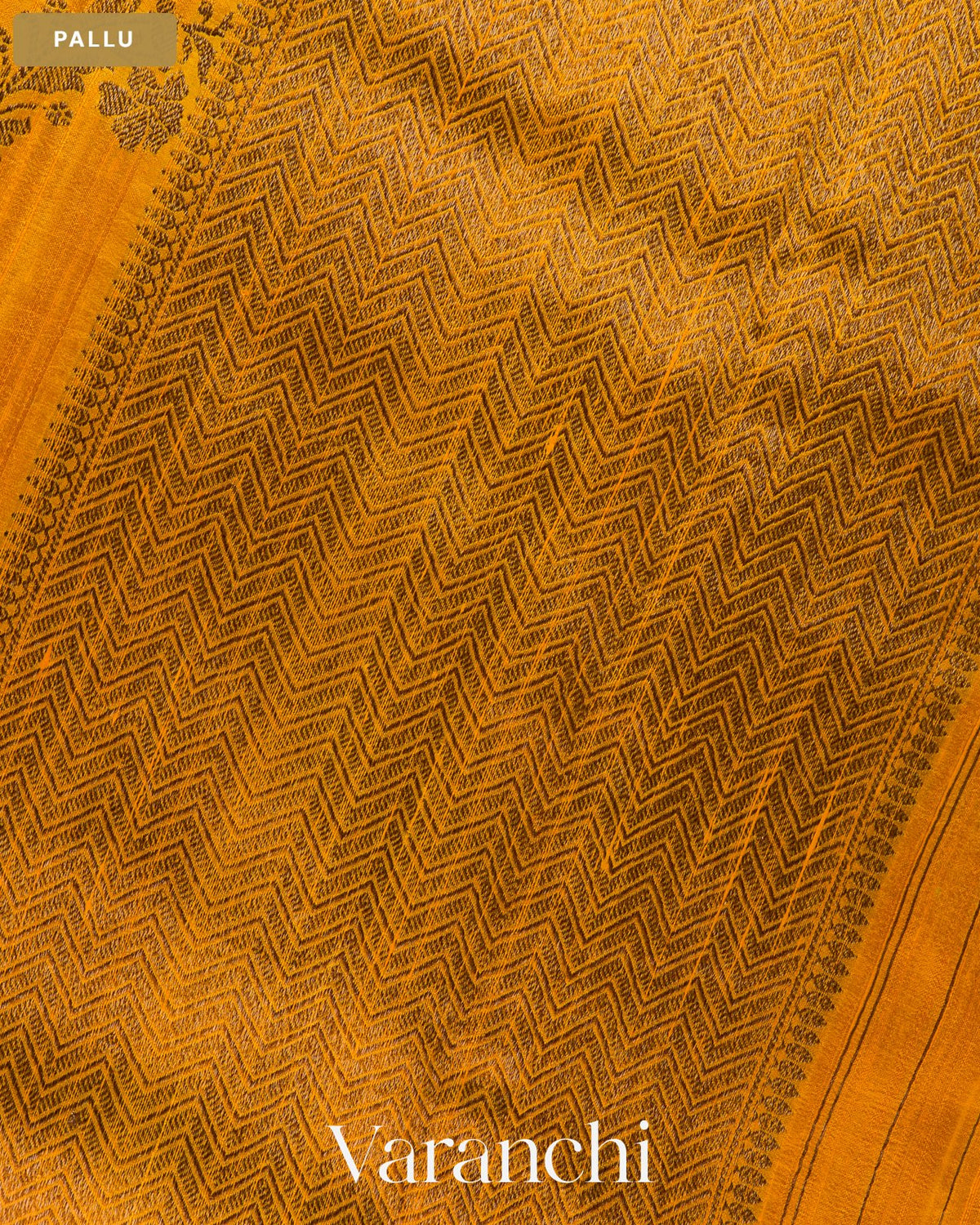 Rust Yellow Lehariya Pure Raw Silk Handloom Saree — Pallu