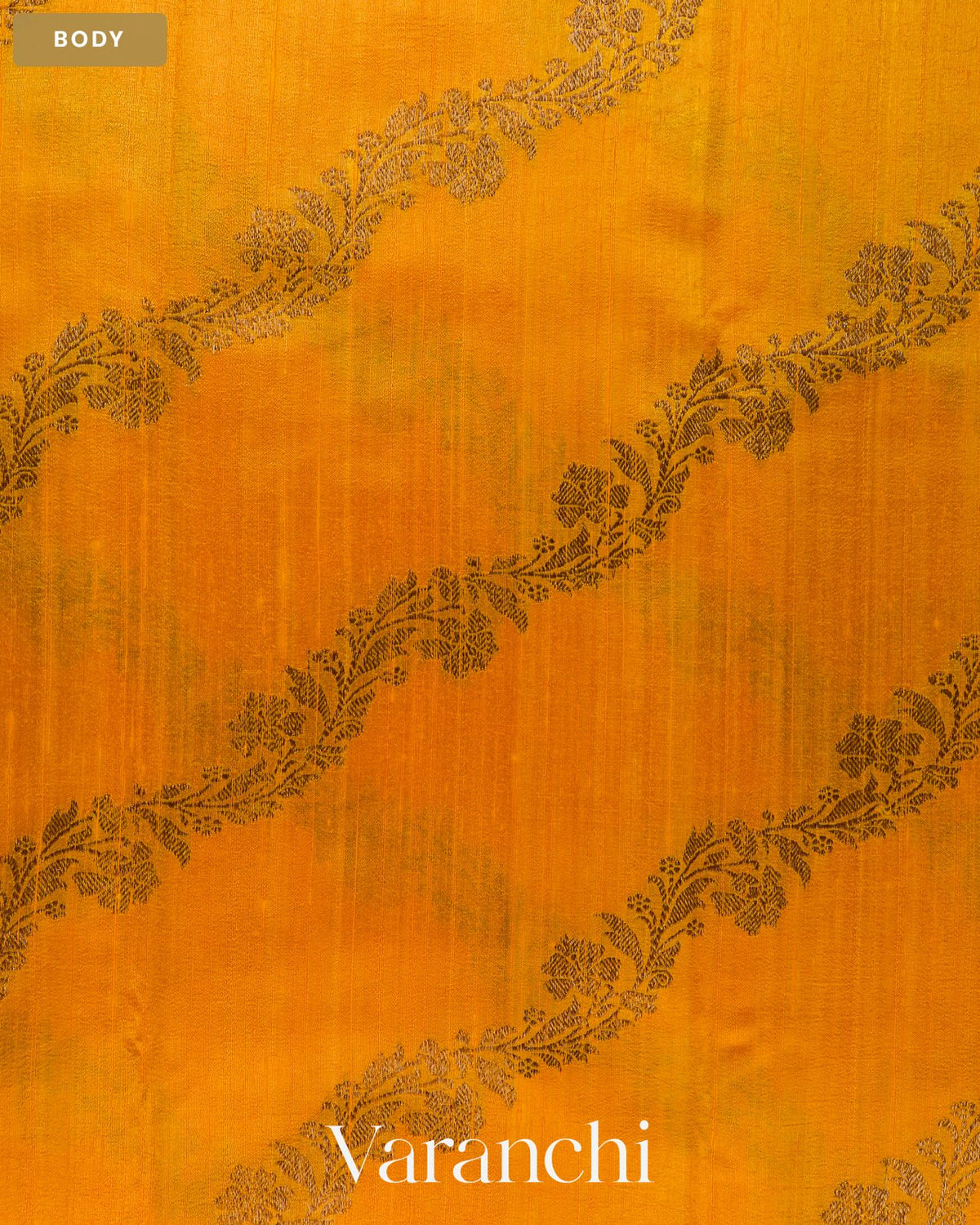 Rust Yellow Lehariya Pure Raw Silk Handloom Saree — Body