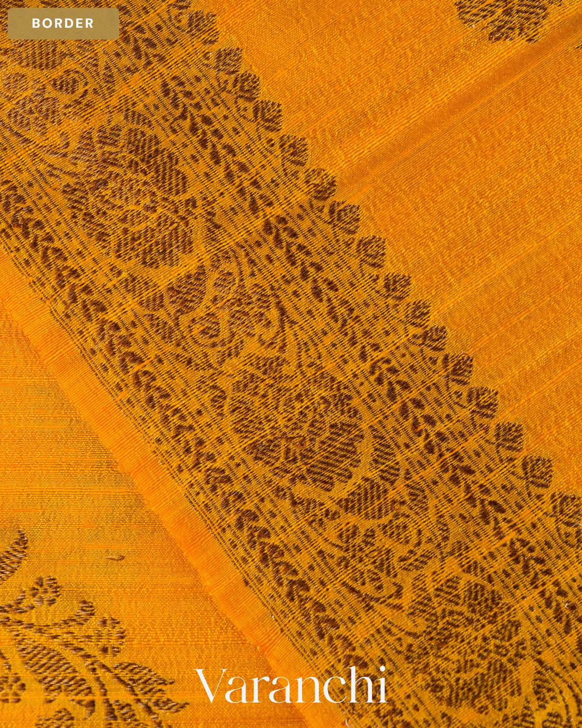 Rust Yellow Lehariya Pure Raw Silk Handloom Saree — Border