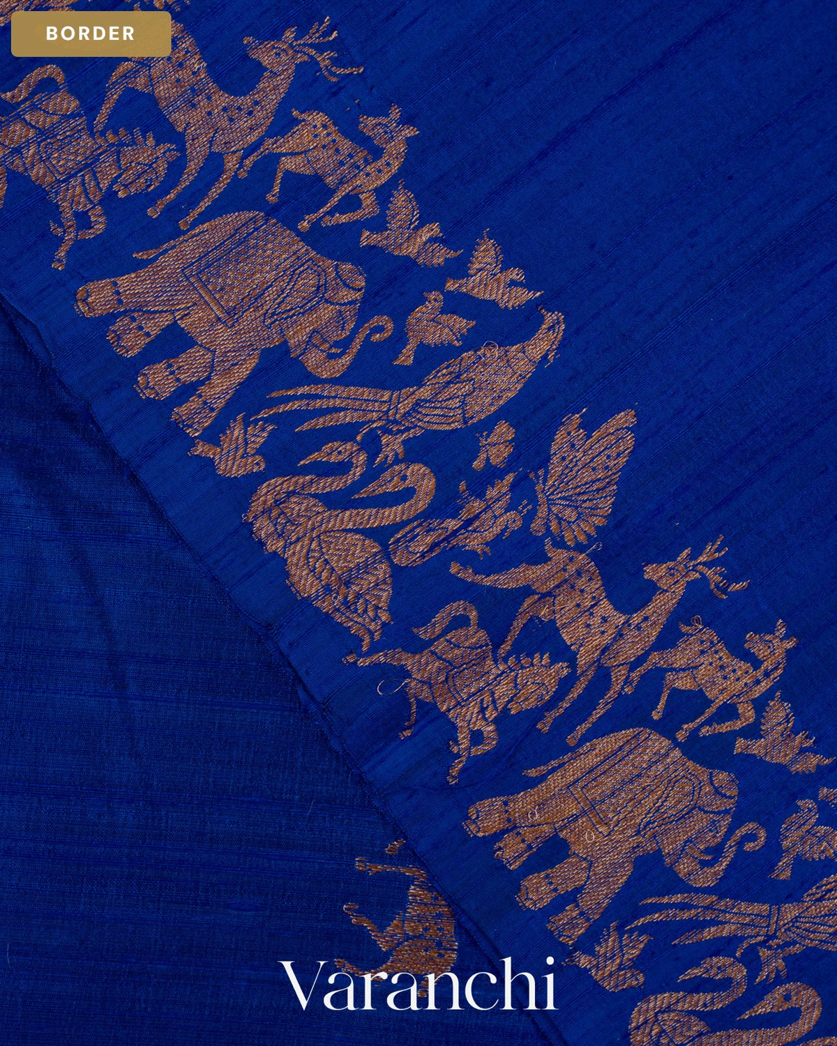 Royal Blue and Peacock Blue Ombre-Dyed Pure Raw Silk Handloom Saree — Border