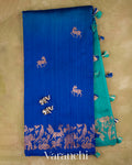 Royal Blue and Peacock Blue Ombre-Dyed Pure Raw Silk Handloom Saree — Full Saree