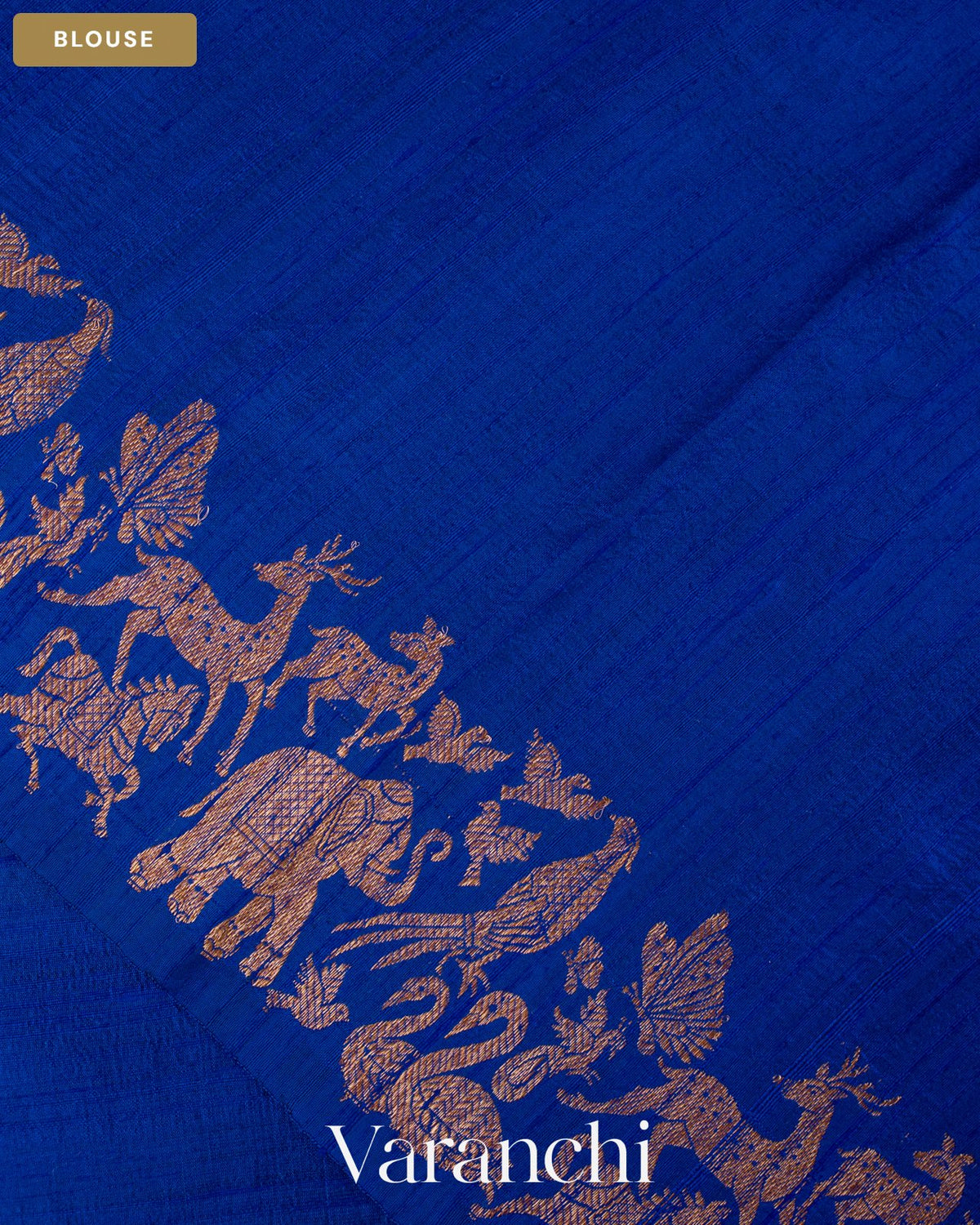 Royal Blue and Peacock Blue Ombre-Dyed Pure Raw Silk Handloom Saree — Blouse
