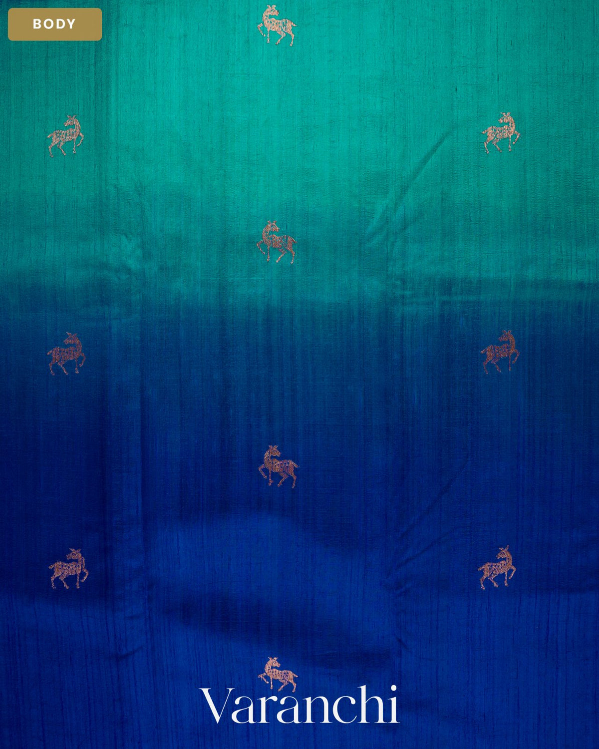 Royal Blue and Peacock Blue Ombre-Dyed Pure Raw Silk Handloom Saree — Body