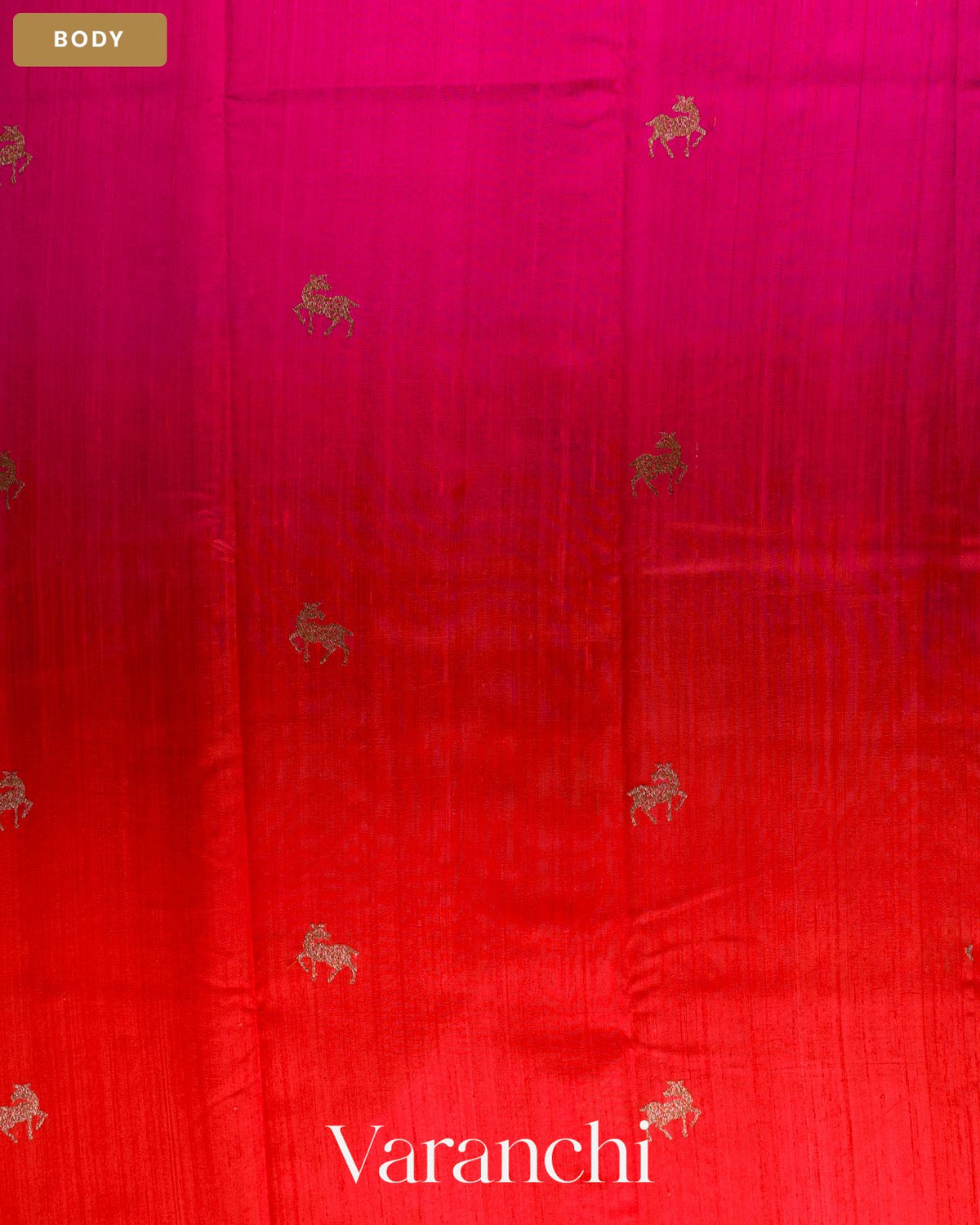 Magenta and Chilli Red Ombre-Dyed Pure Raw Silk Handloom Saree — Body